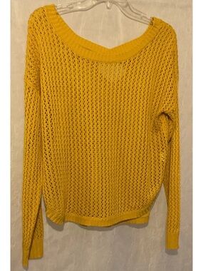 La Miel Gold Open-Knit Criss-Cross Back Pullover Sweater Round Neck S Boho